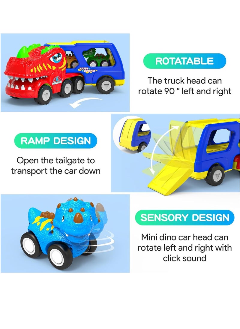 Excefore Toddler Car Toys for 1 2 3 4 Year Old Boy Kids Toys, 5-in-1 Dinosaur Transport Carrier Trucks Toys for Boys 1-3 with Sounds & Lights, Toddler Toys for Boys 1-2 2-4 Dinosaur Toys  - Image 4