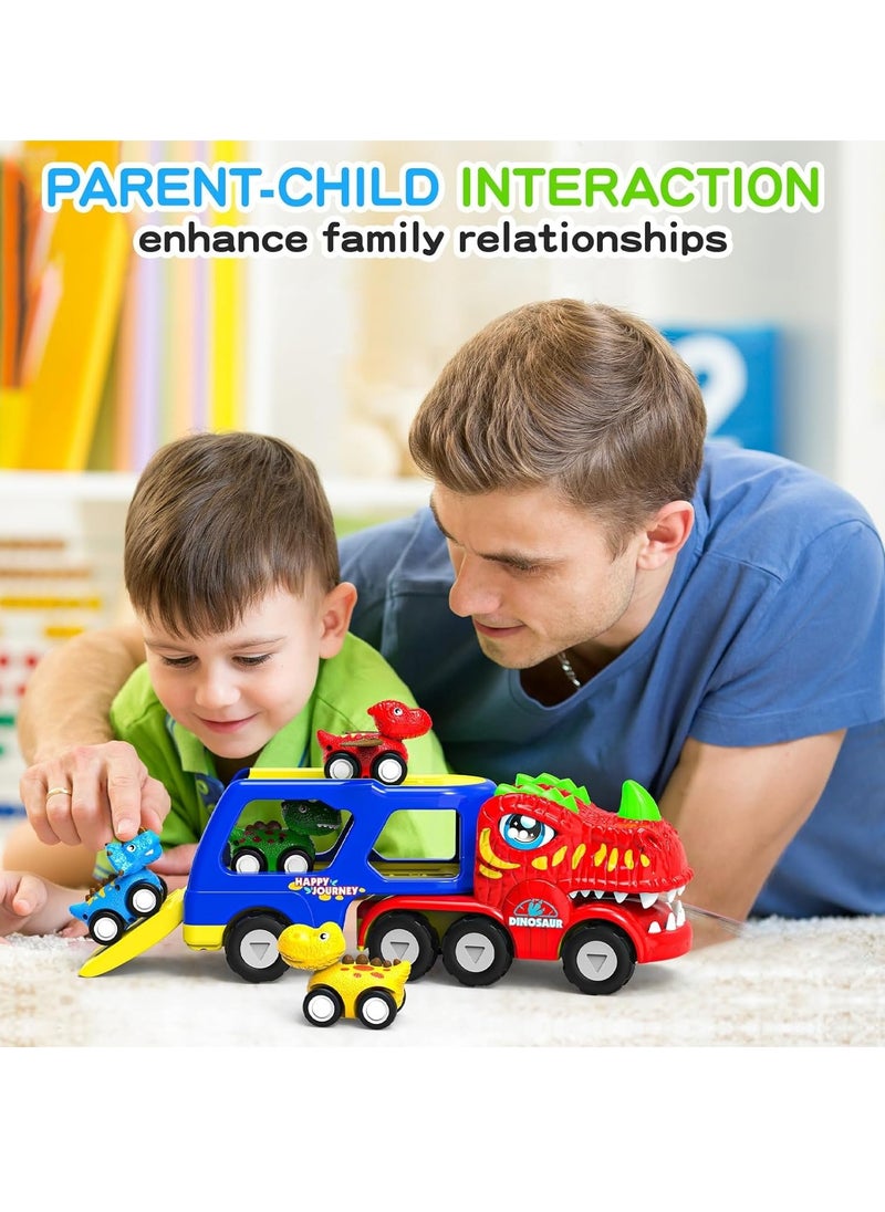 Excefore Toddler Car Toys for 1 2 3 4 Year Old Boy Kids Toys, 5-in-1 Dinosaur Transport Carrier Trucks Toys for Boys 1-3 with Sounds & Lights, Toddler Toys for Boys 1-2 2-4 Dinosaur Toys  - Image 5