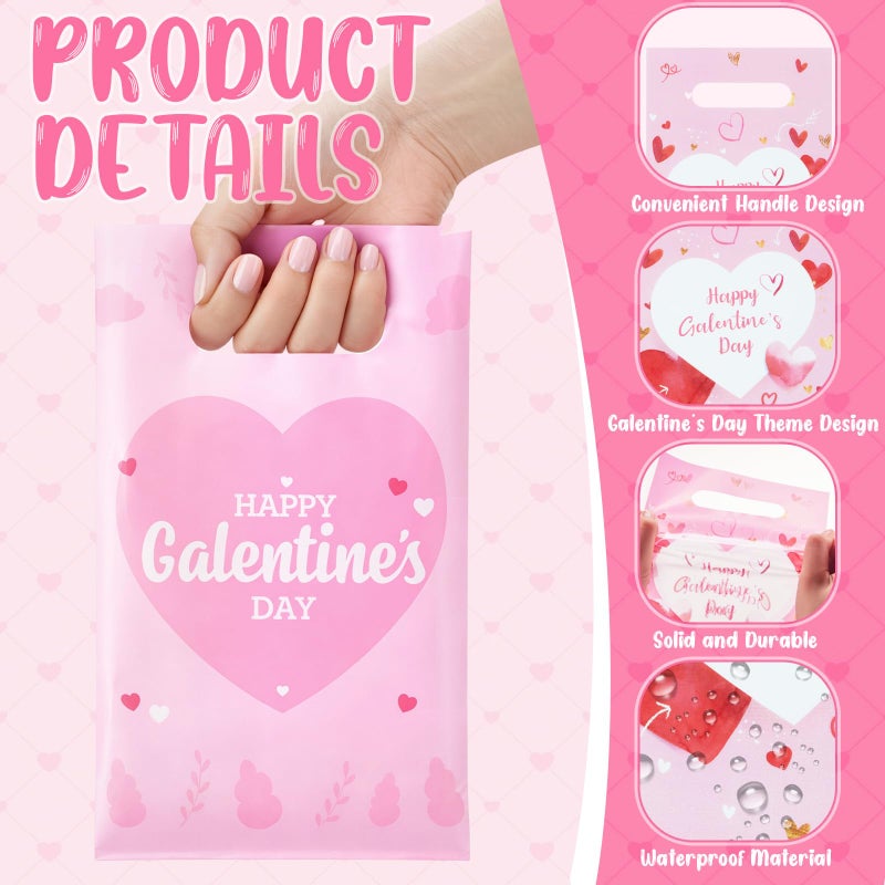 Gilprop 48 Pcs Galentines Day Gift Bags Pink Heart Plastic Treat Goodie Bags Bulk with Handle Valentine's Day Party Favors for Women Galentines Party Supplies Exchange Gifts Boutique - Image 4