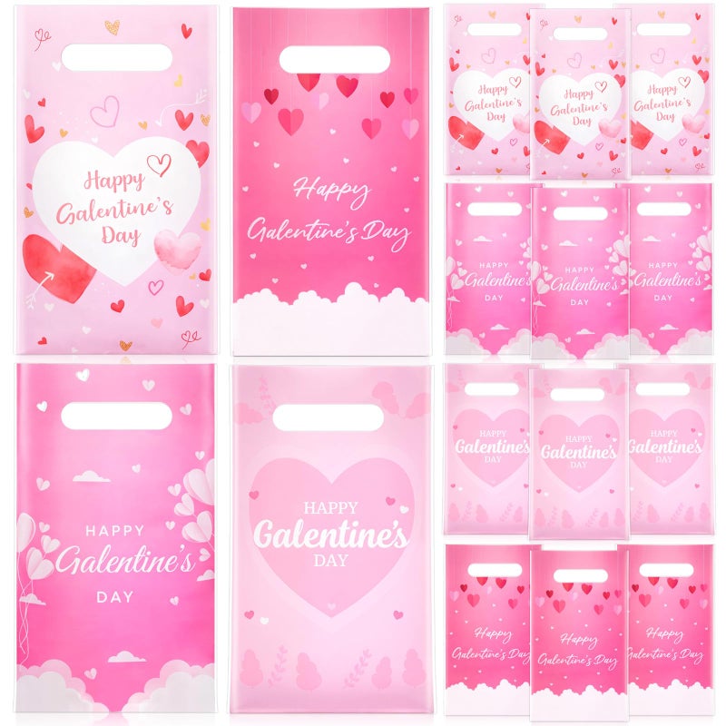 Gilprop 48 Pcs Galentines Day Gift Bags Pink Heart Plastic Treat Goodie Bags Bulk with Handle Valentine's Day Party Favors for Women Galentines Party Supplies Exchange Gifts Boutique - Image 1