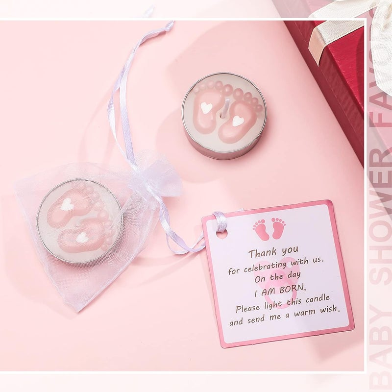 Treela 20 Sets Baby Shower Party Favors Tea Lights Candles for Guests Cute Baby Feet Shaped Burning Thank You Tags Return Gifts for Baby Shower(Pink) - Image 3