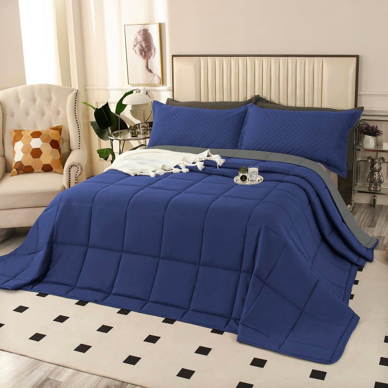 SOULOOOE SOULOOOE 128x120 Oversized King Plus Comforter Extra Large King Size Quilts 3 Pieces Lightweight Reversible Down Alternative Comforter for All Season with 8 Corner Tabs 