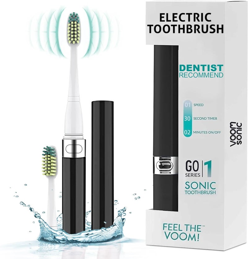 VOOM SONIC Go 1 Series Travel Electric Toothbrush | Travel Toothbrushes - Battery Operated Toothbrush for Adults & Kids, Dentist Recommended Toothbrush, Portable w/ 2 Minute Timer (Black) - Image 1