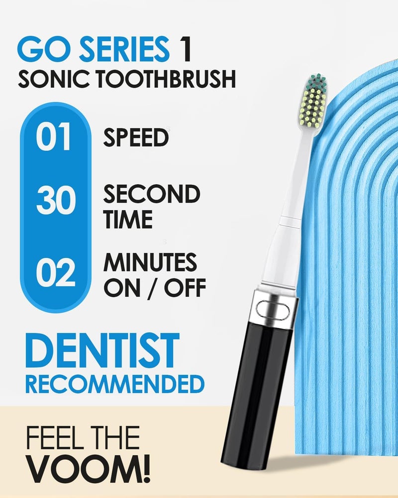 VOOM SONIC Go 1 Series Travel Electric Toothbrush | Travel Toothbrushes - Battery Operated Toothbrush for Adults & Kids, Dentist Recommended Toothbrush, Portable w/ 2 Minute Timer (Black) - Image 2