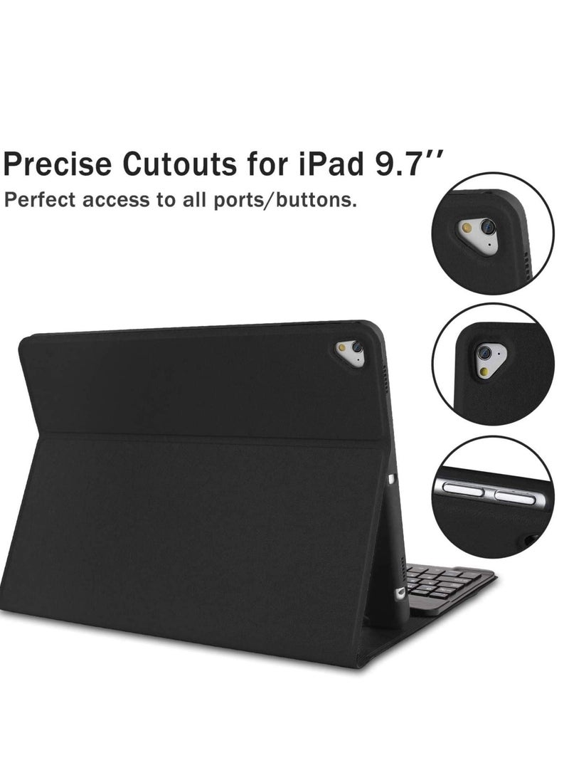 MIGOFAST - Keyboard Case for iPad 9.7 Inch 2018/2017 6th/5th Generation Air 2/1 [Magnetic Detachable Wireless Keyboard Support 3 System Flip Stand Case with Pencil Holder for iPad 9.7 - Image 1