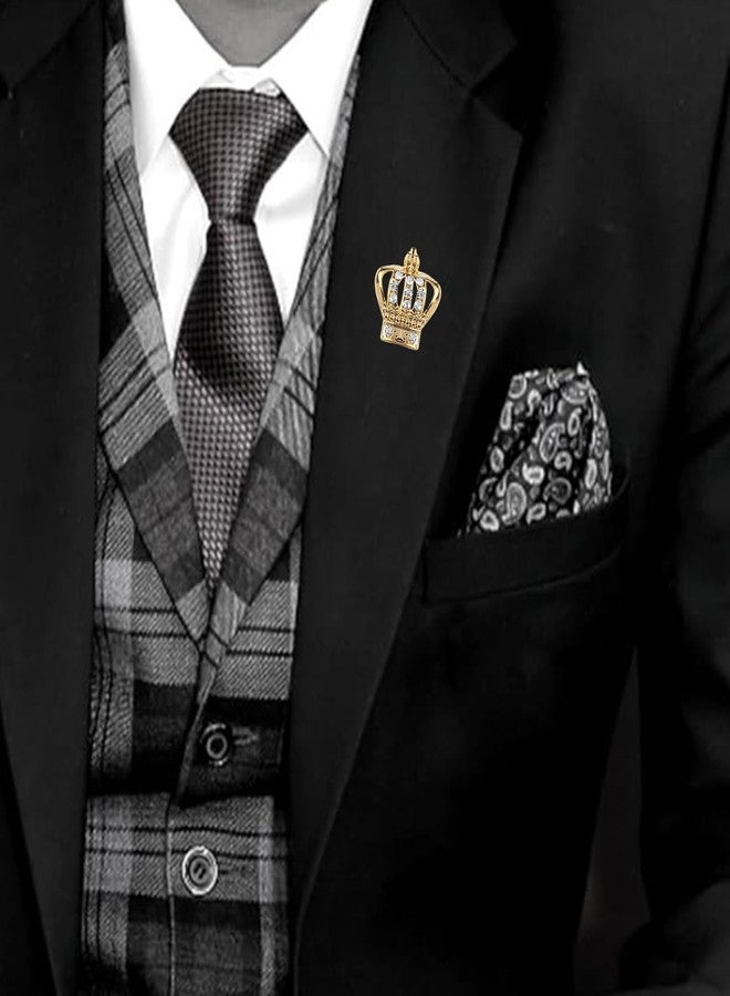Mahi Elegant Crystal Crown Brooch Suit Collar Accessories Brooch for Men (BP1101044G) - Image 2