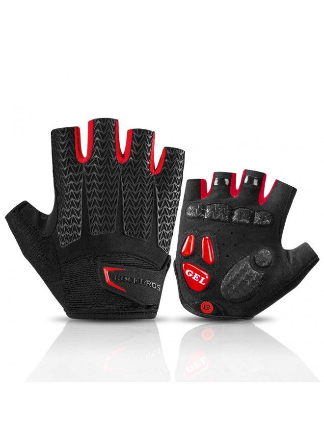 Rockbros ROCKBROS Road Cycling Gloves for Men Women Commuter Gloves Half Finger Biking Gloves with Gel Padded Shock Absorbing, Breathable Anti Slip Road Bike Gloves for Summer Bicycling Riding Red -S - Image 1
