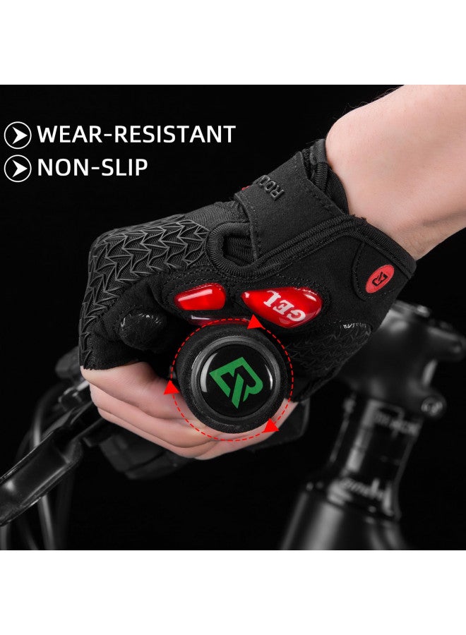 Rockbros ROCKBROS Road Cycling Gloves for Men Women Commuter Gloves Half Finger Biking Gloves with Gel Padded Shock Absorbing, Breathable Anti Slip Road Bike Gloves for Summer Bicycling Riding Red -S - Image 3
