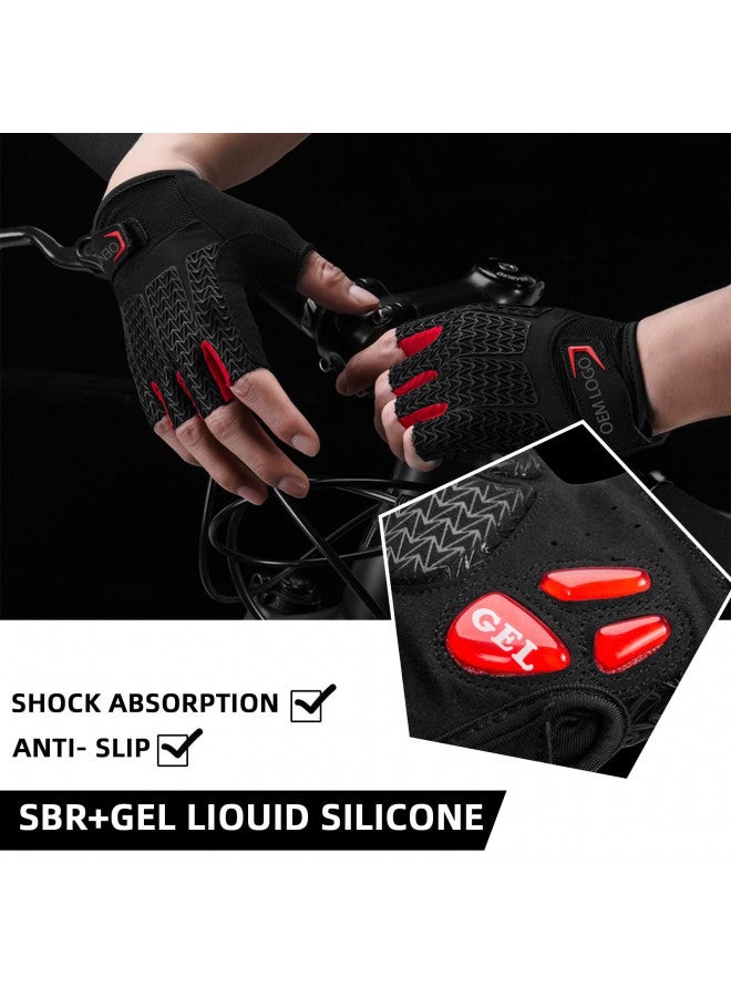 Rockbros ROCKBROS Road Cycling Gloves for Men Women Commuter Gloves Half Finger Biking Gloves with Gel Padded Shock Absorbing, Breathable Anti Slip Road Bike Gloves for Summer Bicycling Riding Red -S - Image 2