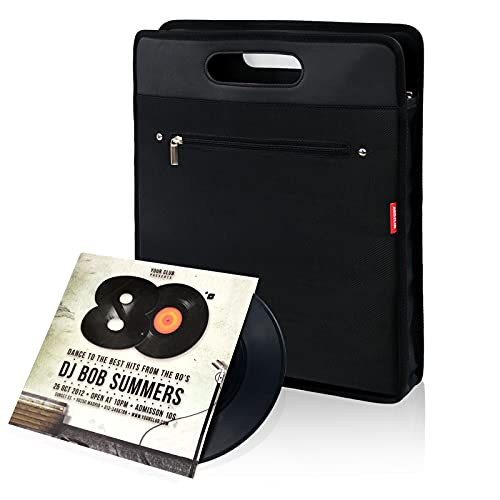AKOZLIN Vinyl Record Travel Carrying Bag,LP Records Durable Vinyl Albums Case For Most 7" 10" 12" LP - Image 1
