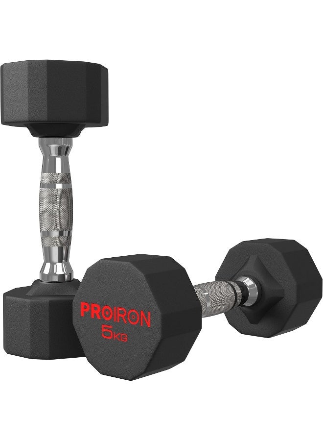 PROIRON Rubber Dumbbells Odorless, Steel Weights Set Men Women Home Gym 3kg 5kg 8kg 10kg 12kg 16kg 20kg 24kg Fitness Training Exercise Body Strength Lifting Equipment (Pair or Single) - Image 1