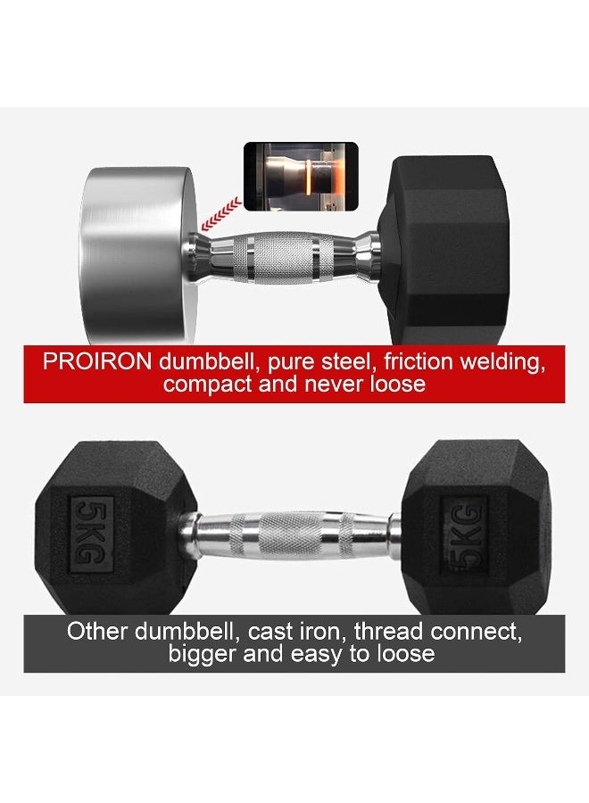 PROIRON Rubber Dumbbells Odorless, Steel Weights Set Men Women Home Gym 3kg 5kg 8kg 10kg 12kg 16kg 20kg 24kg Fitness Training Exercise Body Strength Lifting Equipment (Pair or Single) - Image 4