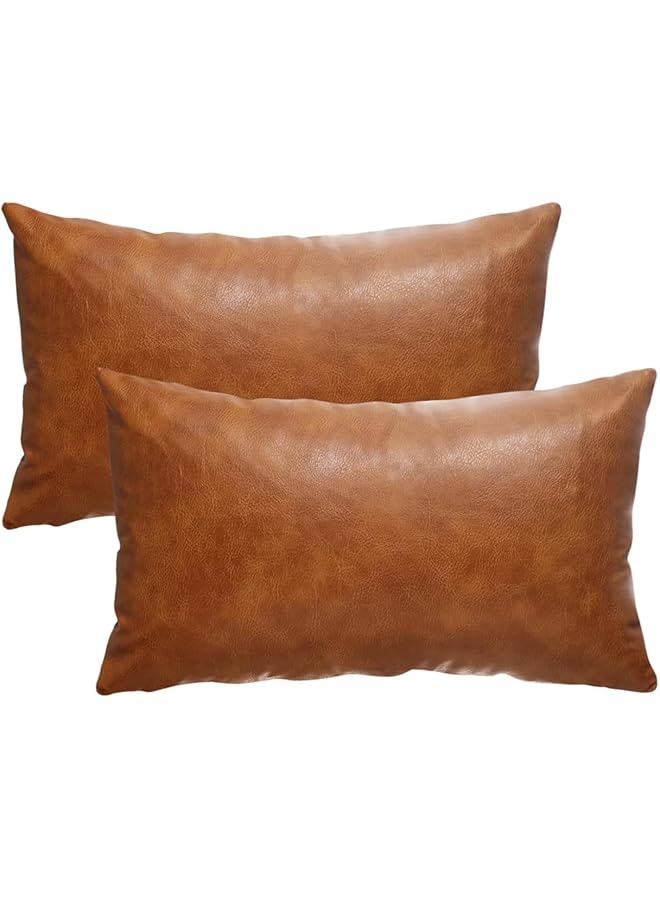 The Bros Faux Leather Throw Pillow Covers 30 * 50cm Set of 2 Brown Outdoor Modern Farmhouse Solid Decorative Pillow Covers for Room Couch Living Bedroom Bed Sofa - Image 1