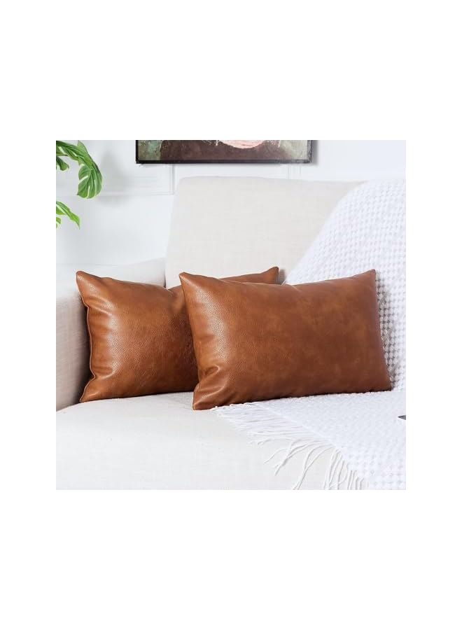 The Bros Faux Leather Throw Pillow Covers 30 * 50cm Set of 2 Brown Outdoor Modern Farmhouse Solid Decorative Pillow Covers for Room Couch Living Bedroom Bed Sofa - Image 4