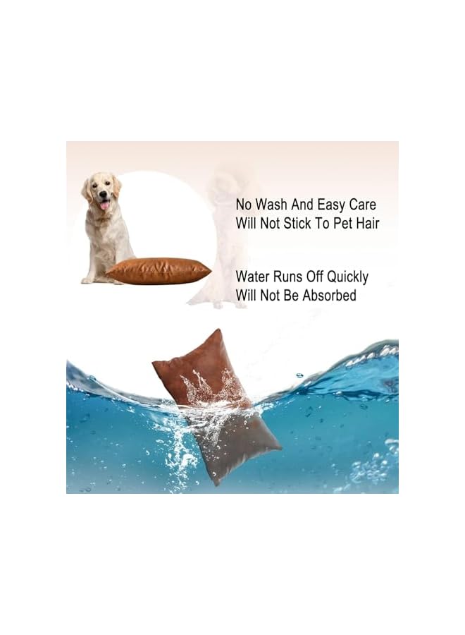 The Bros Faux Leather Throw Pillow Covers 30 * 50cm Set of 2 Brown Outdoor Modern Farmhouse Solid Decorative Pillow Covers for Room Couch Living Bedroom Bed Sofa - Image 3