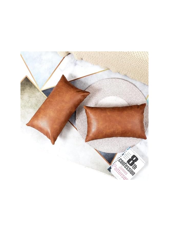 The Bros Faux Leather Throw Pillow Covers 30 * 50cm Set of 2 Brown Outdoor Modern Farmhouse Solid Decorative Pillow Covers for Room Couch Living Bedroom Bed Sofa - Image 5