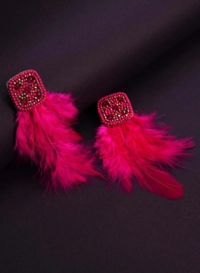 SOHI Pink Feather Shaped Artificial Drop Earring Jewellery