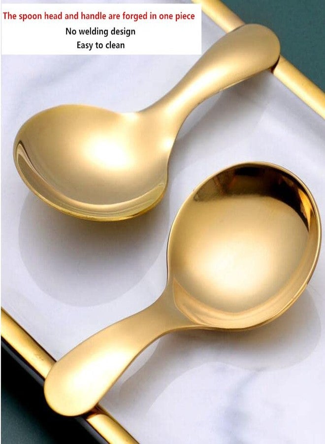 جيلوكيبو مغرفة صغيرة من الفولاذ المقاوم للصدأ للعلب ذات مقبض قصير، ملعقة صغيرة ذهبية لتغذية الآيس كريم وكرة البطيخ، ملعقة بمقبض قصير للشاي والسكر والملح والتوابل والحلويات (عبوة من 4 قطع) - Image 3