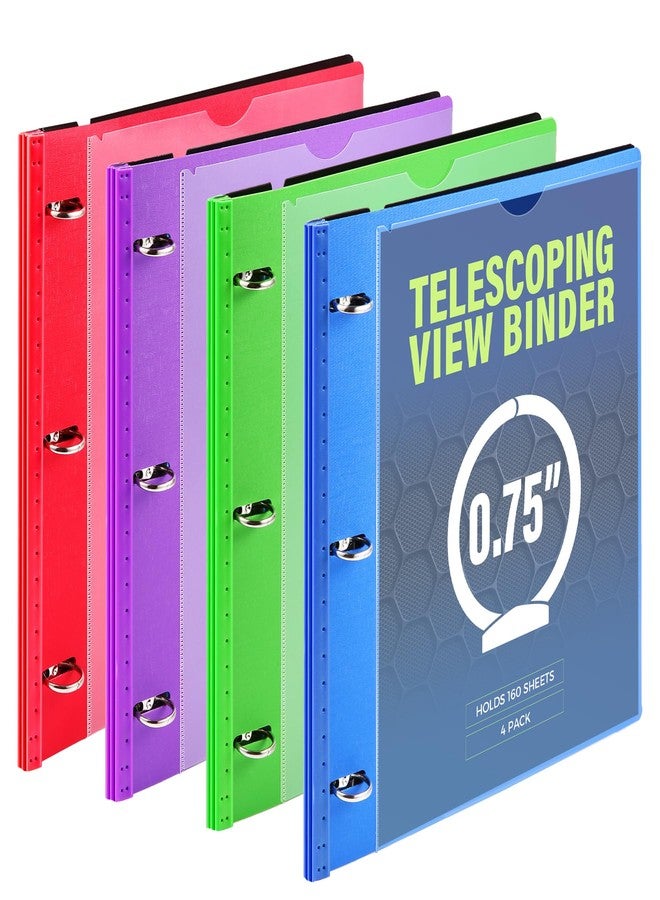 ووت آي مجموعة WOT I المكونة من 4 مجلدات تلسكوبية بثلاث حلقات (0.75 بوصة)، مجلد مرن قابل للتوسيع - تصميم حاصل على براءة اختراع لسهولة الحمل، يتسع لـ 160 ورقة، 4 ألوان زاهية، مثالي للمدرسة والمكتب والتنظيم المنزلي - Image 1
