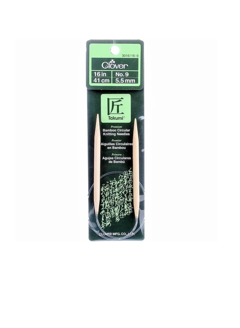 Clover Bamboo Circular Knitting Needles "Takumi", 16-Inch Size 9 - Image 1