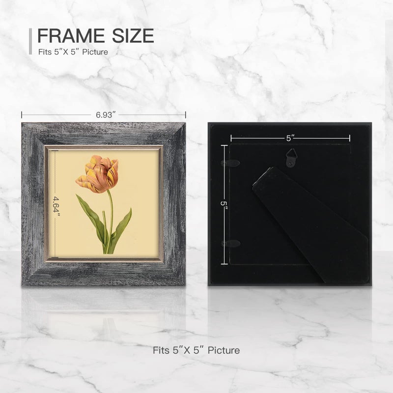 XUANLUO 5x5 Picture Frames Set of 4 Rustic Retro Photo Frame with Tempered Glass Wall Mount and Tabletop Display Family Friends Wedding Gift - Image 2