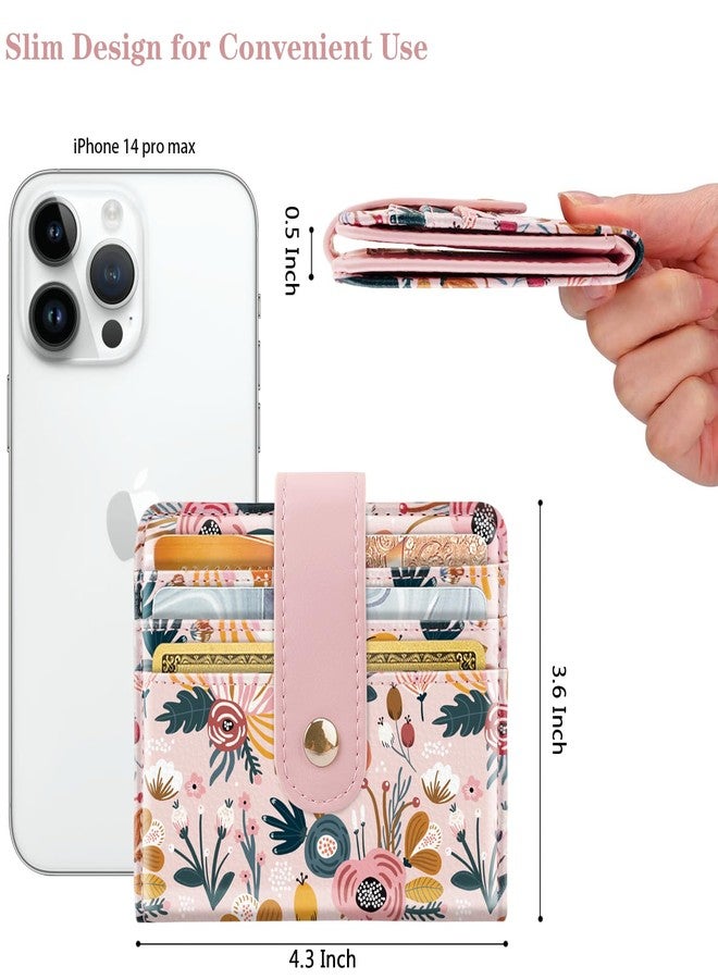 Simikol Slim Bifold Wallet RFID Credit Card Wallet Small Cute Card Holder for Women, Pink Flowers - Image 5