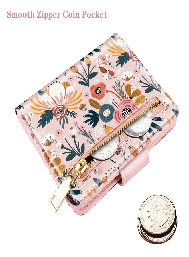Simikol Slim Bifold Wallet RFID Credit Card Wallet Small Cute Card Holder for Women, Pink Flowers - Image 4