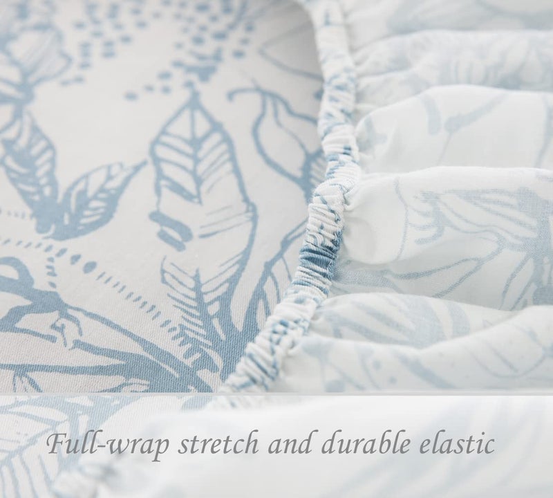 DAUAOTO Cotton Sheets Set Queen Size 4 Pieces Flower Bedding Sets, Aqua Blue Floral Pattern, Up to 14" Deep - Image 3