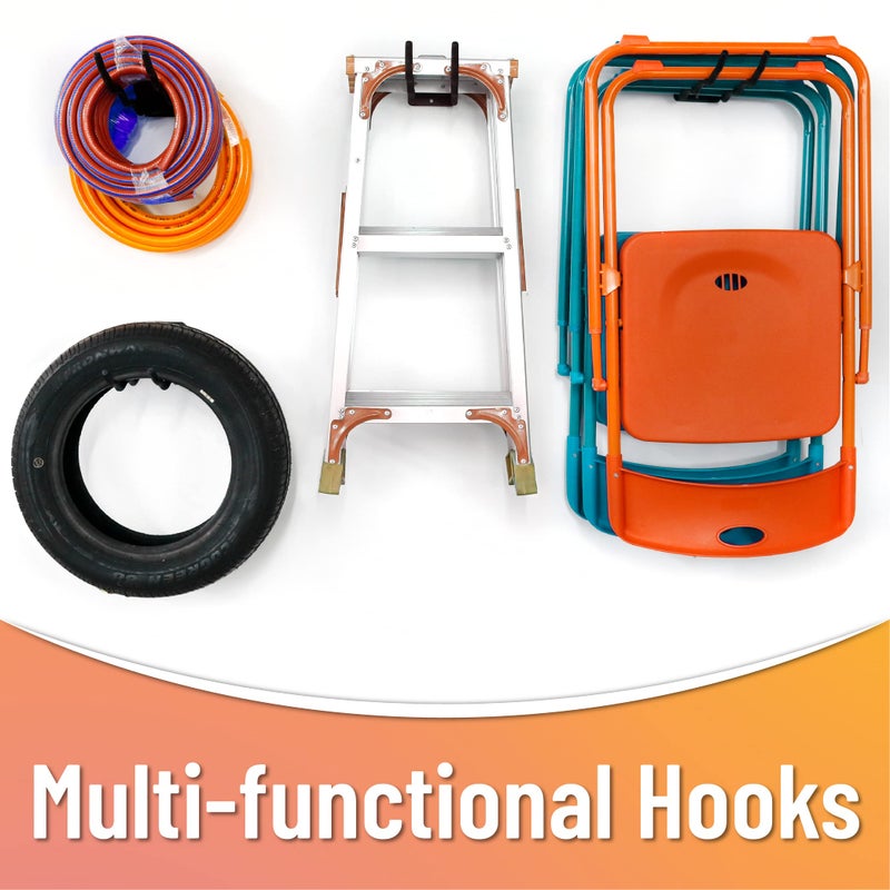 Huhole Garage Hooks, Ladder Hangers For Garage Wall, Shovel Holder, 4 Pack Heavy Duty Tool Hooks For Ladder, Rake, Folding Chair, Yard Tools, Garden Tools, 12    Wave Curved Utility Hooks - Image 2