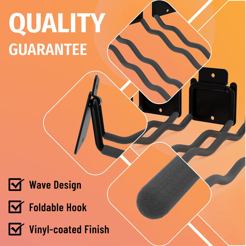 Huhole Garage Hooks, Ladder Hangers For Garage Wall, Shovel Holder, 4 Pack Heavy Duty Tool Hooks For Ladder, Rake, Folding Chair, Yard Tools, Garden Tools, 12    Wave Curved Utility Hooks - Image 4