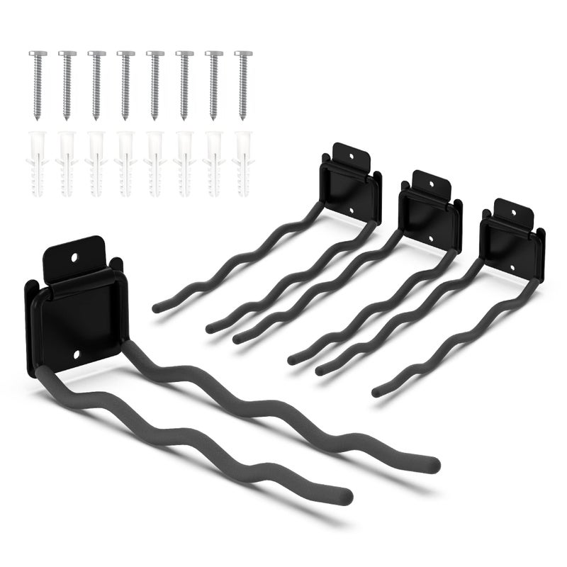 Huhole Garage Hooks, Ladder Hangers For Garage Wall, Shovel Holder, 4 Pack Heavy Duty Tool Hooks For Ladder, Rake, Folding Chair, Yard Tools, Garden Tools, 12    Wave Curved Utility Hooks - Image 1