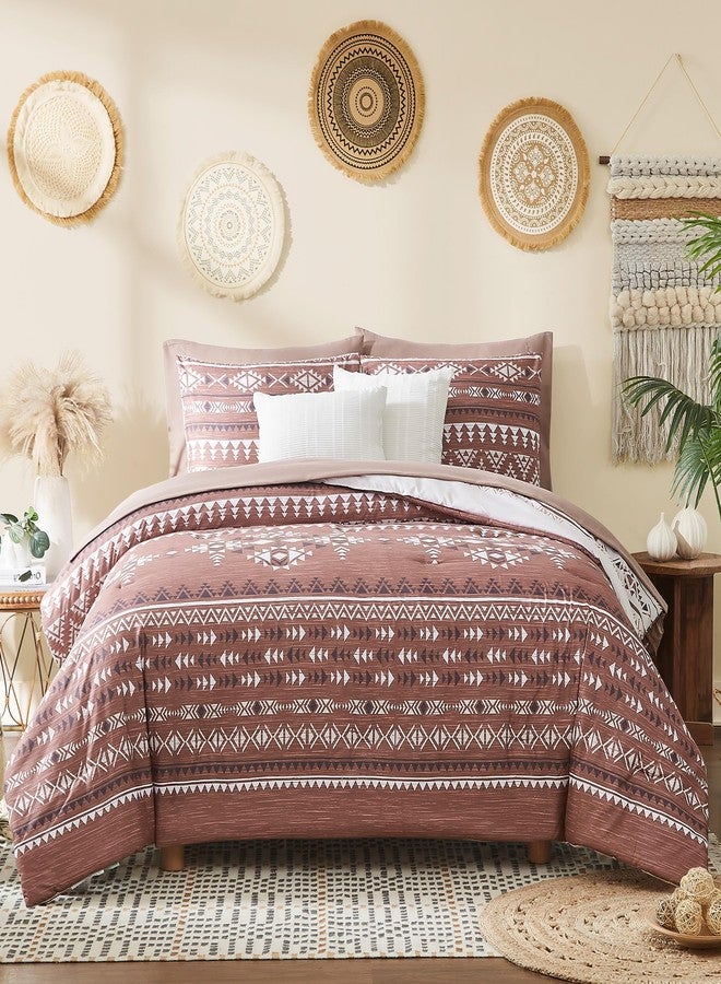 Geniospin Queen Comforter Set, Boho Aztec Comforter Set 7 Pieces,Burgundy All Season Reversible Bed in A Bag, Soft Microfiber Fill Bedding, Lightweight, Warm and Breathable (Queen, 90"x90") - Image 5