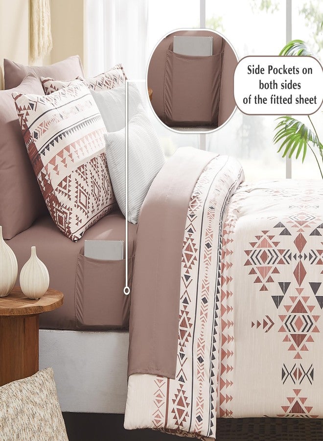 Geniospin Queen Comforter Set, Boho Aztec Comforter Set 7 Pieces,Burgundy All Season Reversible Bed in A Bag, Soft Microfiber Fill Bedding, Lightweight, Warm and Breathable (Queen, 90"x90") - Image 4