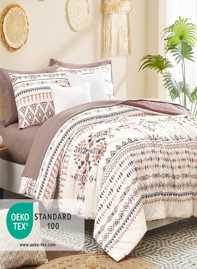 Geniospin Queen Comforter Set, Boho Aztec Comforter Set 7 Pieces,Burgundy All Season Reversible Bed in A Bag, Soft Microfiber Fill Bedding, Lightweight, Warm and Breathable (Queen, 90"x90") - Image 2