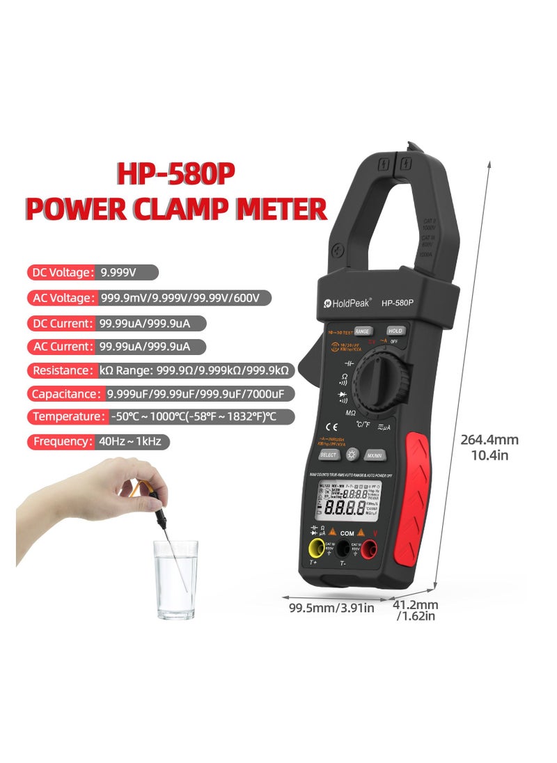 HoldPeak - Automatic Range And Backlight Multi-Function Power Clamp Meter Black/Red - Image 1