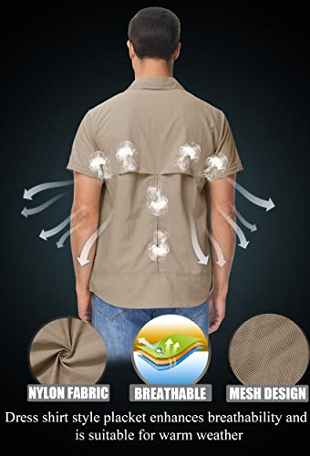 TACVASEN Men's Convertible Long Sleeve Fishing Shirts Tactical Work Shirts for Construction Cargo Collar Workwear Khaki, M - Image 2