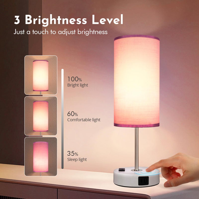 Gugsey Bedside Table Lamp with USB Port - Touch Desk Lamp for Bedroom, 3 Way Dimmable Small Nightstand Lamp for Living Room, Bedroom Lamps for Room Decor, Purple - Image 3