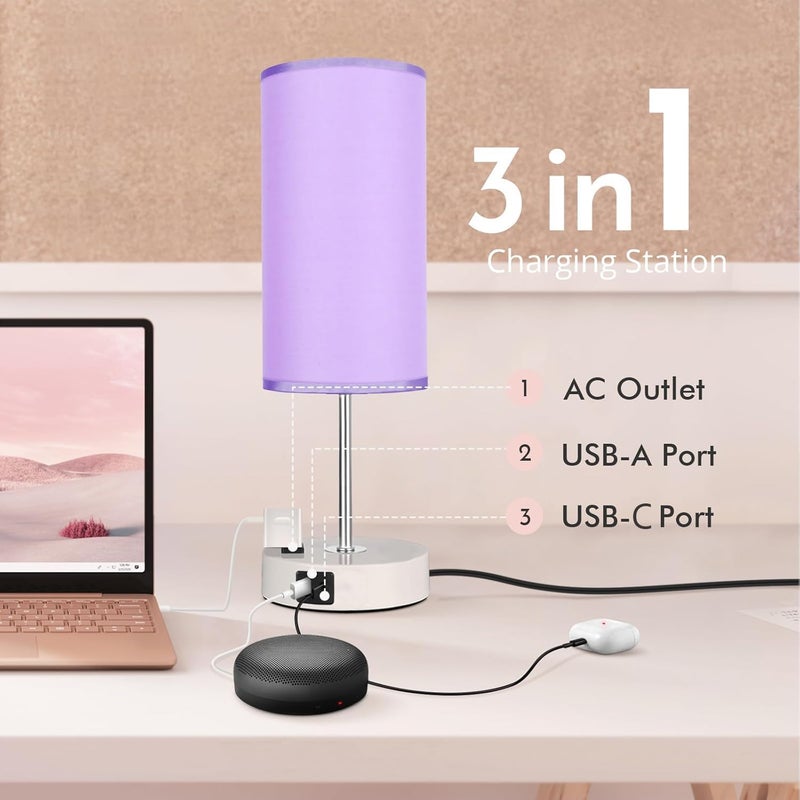 Gugsey Bedside Table Lamp with USB Port - Touch Desk Lamp for Bedroom, 3 Way Dimmable Small Nightstand Lamp for Living Room, Bedroom Lamps for Room Decor, Purple - Image 4