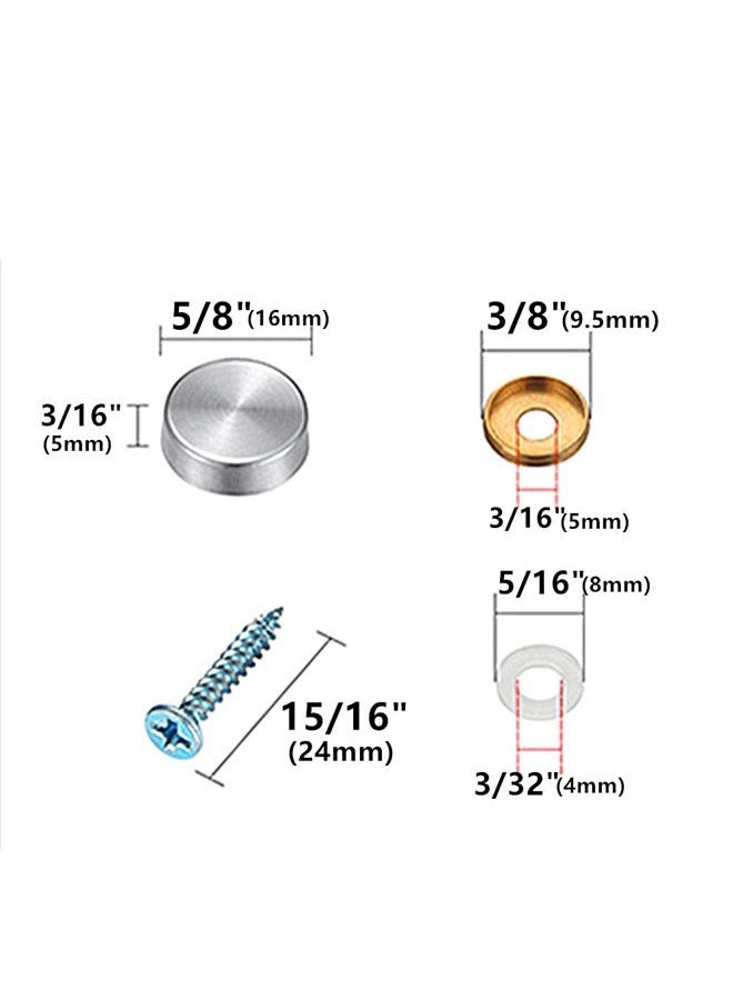 APUXON 8pcs Mirror Screws Decorative Cap Silver Color Cover 5/8"(16mm) Stainless Steel Advertising Hardware Screw Cap Cover Nails Decorative Mirror Screw Fasteners - Image 2