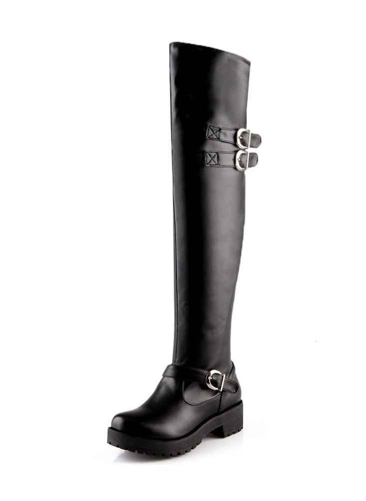 Loquat Martin Block Heel Knee High Boots Black  - Image 4
