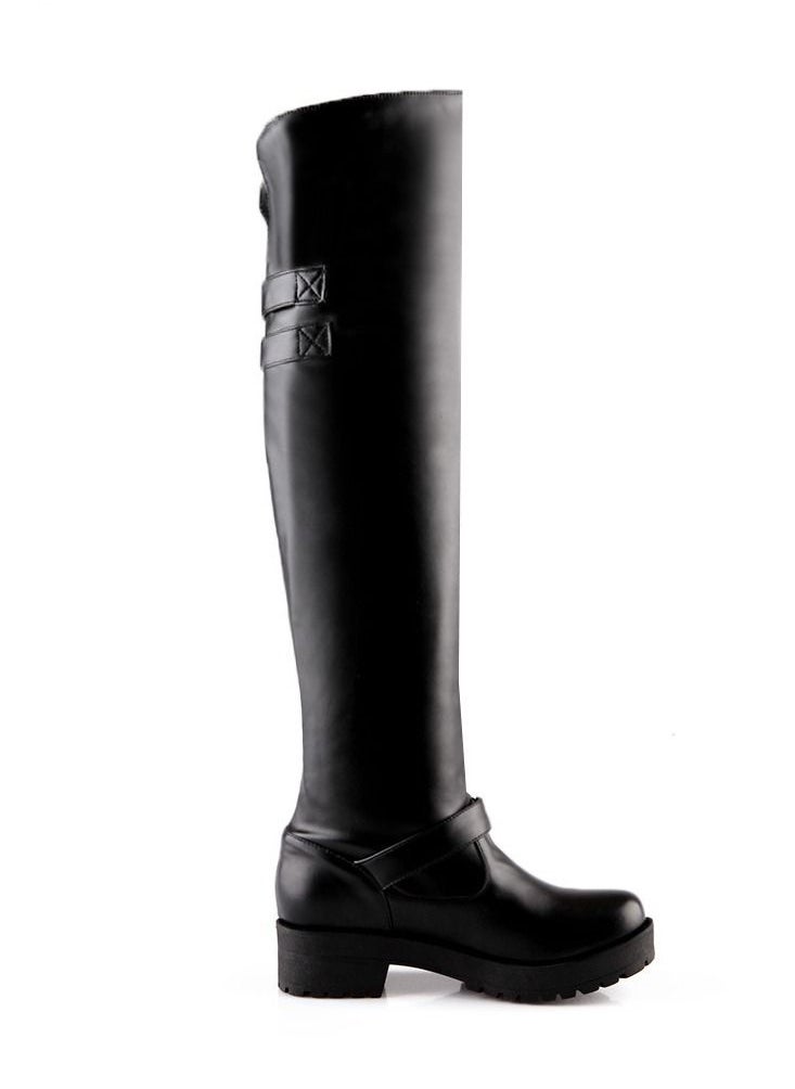 Loquat Martin Block Heel Knee High Boots Black  - Image 1