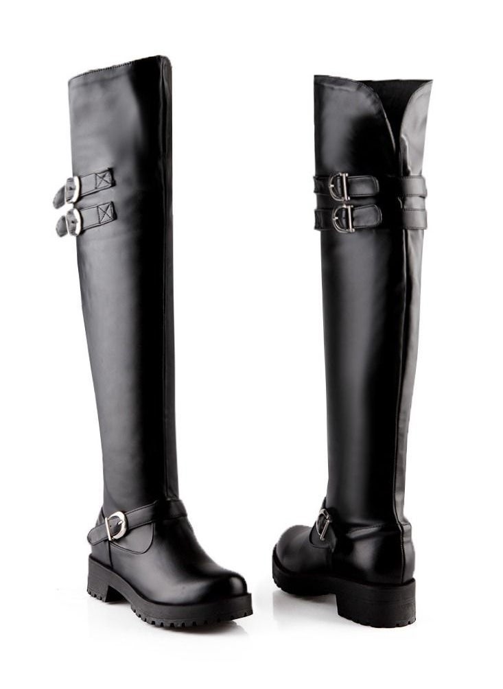 Loquat - Martin Block Heel Knee High Boots Black - Image 1