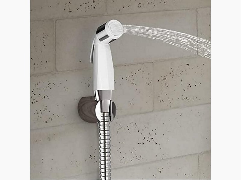 Kohler 12925IN-CP Complementary Health Faucet for Toilet | Ideal Toilet Jet Spray for High Water Pressure | Bathroom Jet Spray with Flexible Metal Hose and Holder, White, 1 M Hose - Image 4