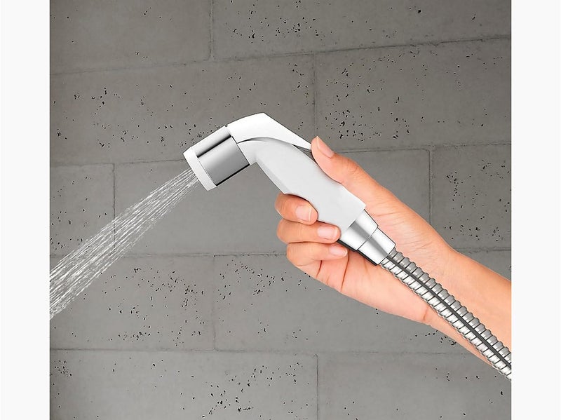 Kohler 12925IN-CP Complementary Health Faucet for Toilet | Ideal Toilet Jet Spray for High Water Pressure | Bathroom Jet Spray with Flexible Metal Hose and Holder, White, 1 M Hose - Image 3