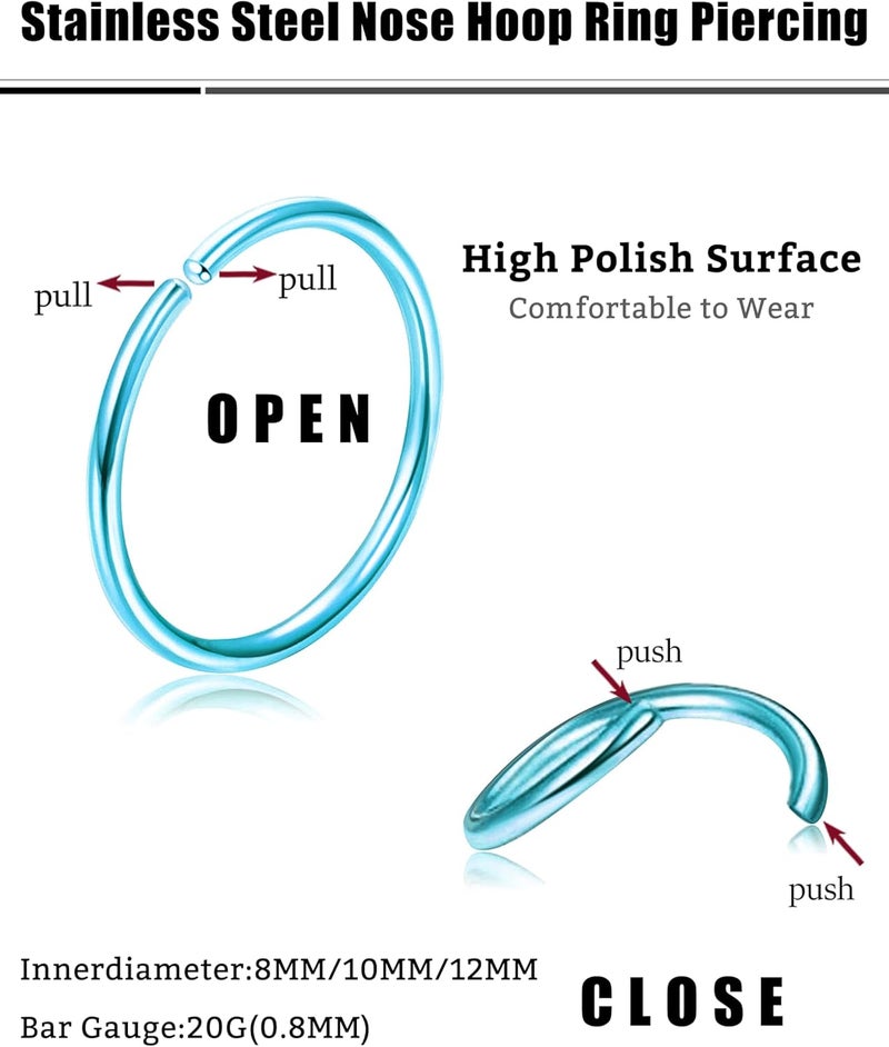 Drperfect 36Pcs 20G Nose Ring Hoop for Women Men 316L Stainless Steel Helix Tragus Lip Septum Ring Cartilage Earring Hoop Piercing Jewelry - Image 2
