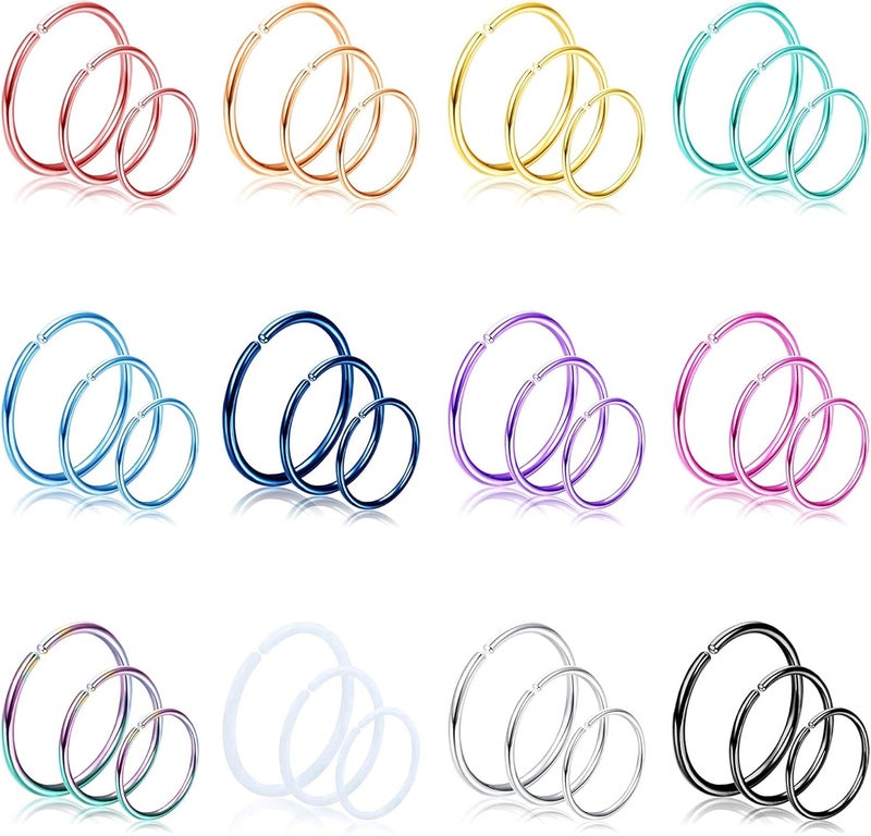 Drperfect 36Pcs 20G Nose Ring Hoop for Women Men 316L Stainless Steel Helix Tragus Lip Septum Ring Cartilage Earring Hoop Piercing Jewelry - Image 1