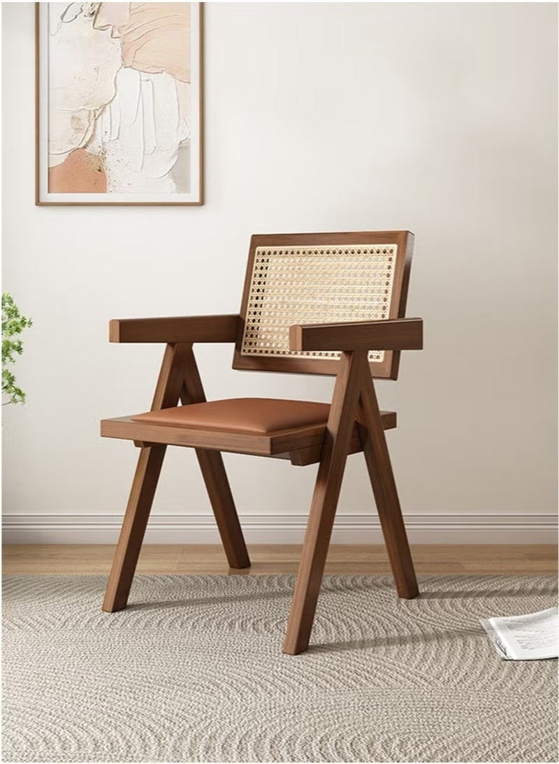 WALALLA Chandigarh Chair Vintage - PU Leather Seat & cane Back, Mid-Century Modern Dining Chair for Living Room, Cafe, Office - Dark Brown 51×54×83cm - Image 5