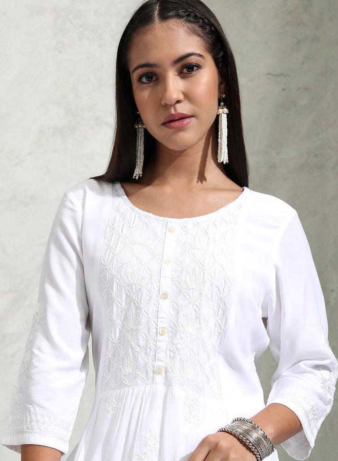 Vishudh Floral Embroidered Thread Work Straight Kurta & Palazzos Set by Styli  - Image 1