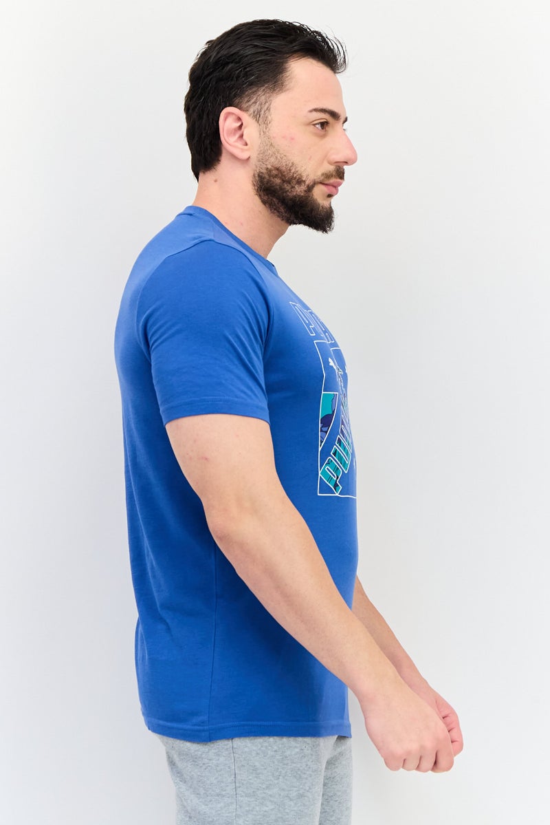 PUMA Men Sportswear Fit Brand Logo Short Sleeves Training T-Shirt, Blue - Image 2