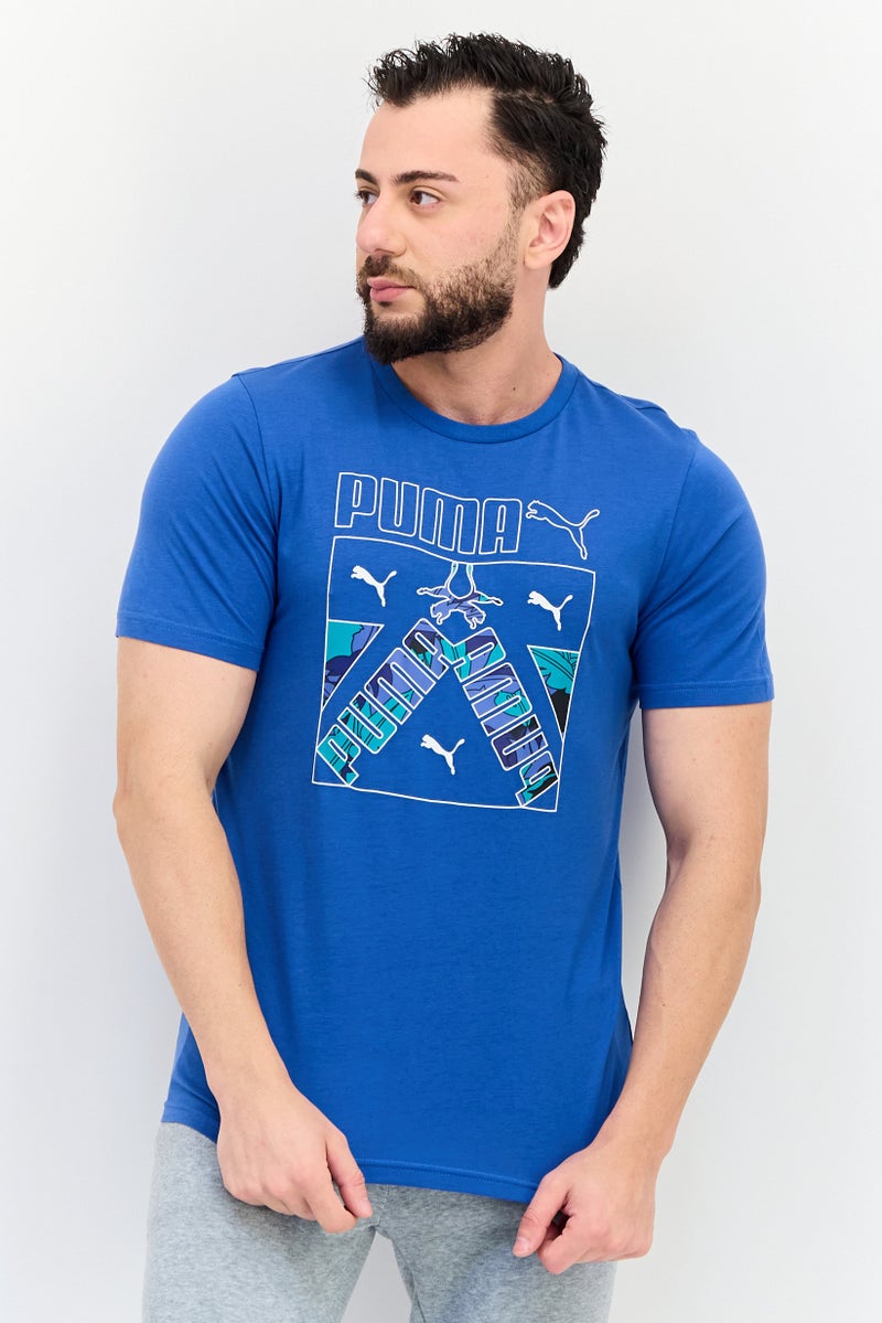 PUMA Men Sportswear Fit Brand Logo Short Sleeves Training T-Shirt, Blue - Image 1